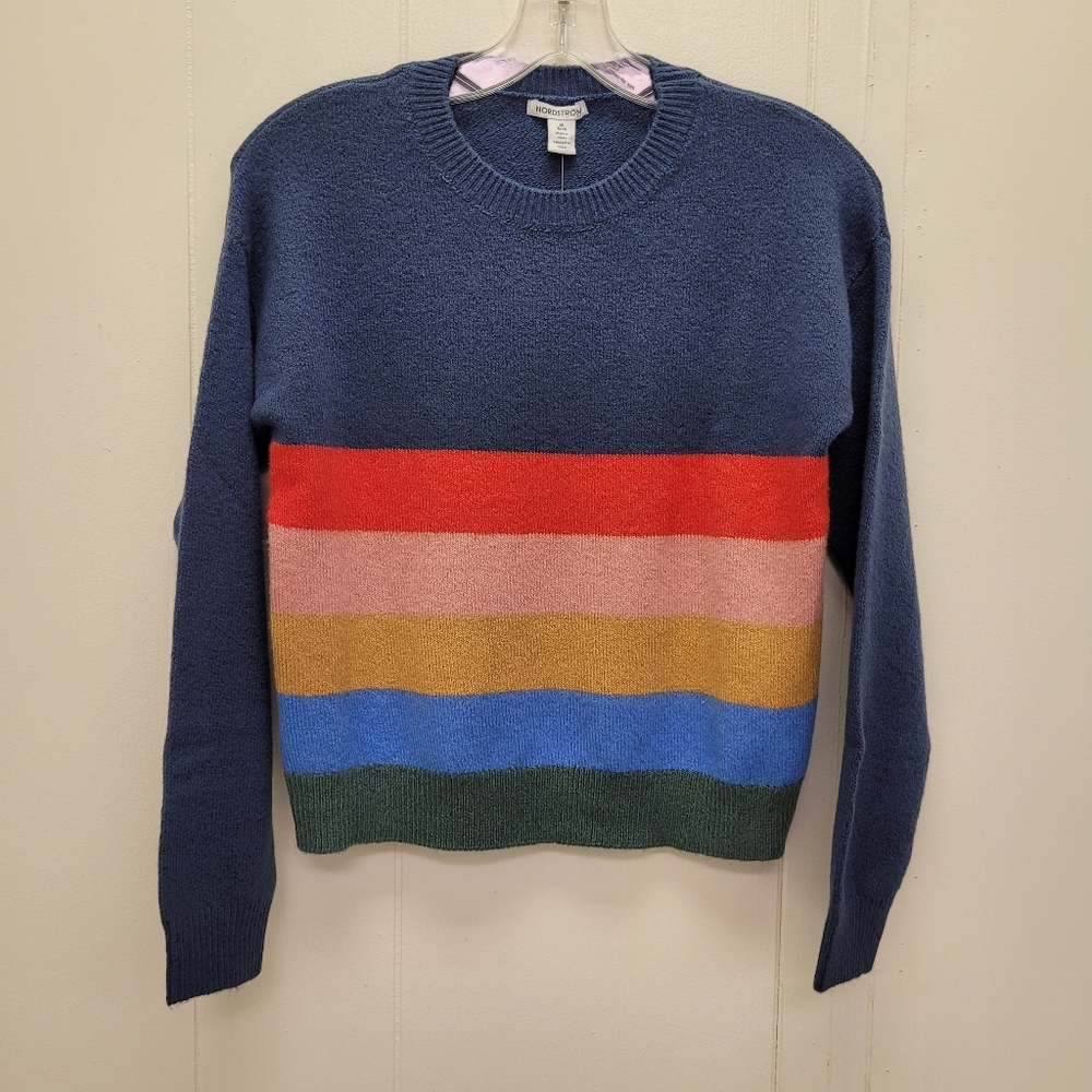 Nordstrom Kids Fun Cotton Navy Denim Bold Stripe Sweater.